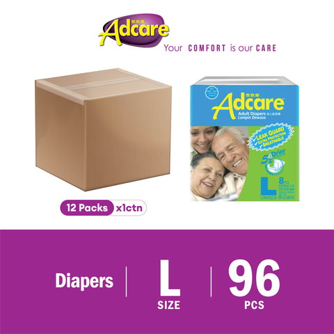 Adcare Adult Disposable Diapers Pampers (M 10/ L 8 / XL 6) 1 Carton x 12pack