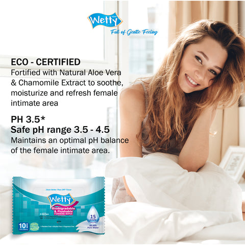 Wetty Biodegradable & Flushable Feminine Toilet Wet Tissue (1 x 10's)