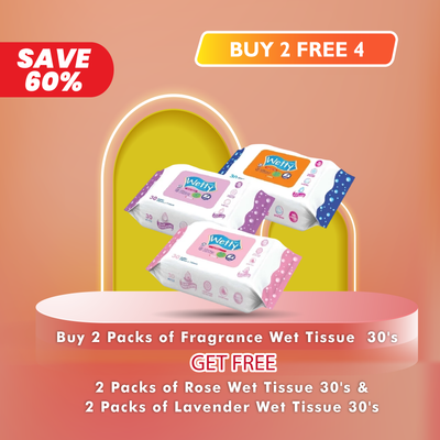 [Promo] Wetty Extra Thick Fragrance-Free Wet Tissue - Rose/Lavender (30's) [Buy 2 Free 4]