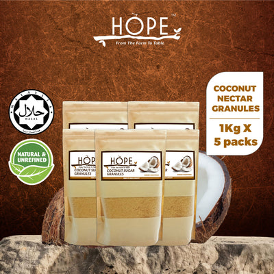 HOPE Organic Coconut Nectar Granules Sugar (1kg x 5 Pack) Carton