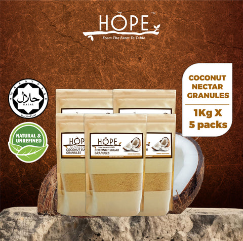 HOPE Organic Coconut Nectar Granules Sugar (1kg x 5 Pack) Carton