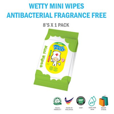 Wetty Mini Antibakteria Pewangi Bebas Lap Tisu Mini 8's