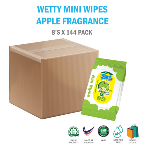 Wetty Mini Apple Fresh Wipes 迷你纸巾 8 片 x 144 片（1 箱）