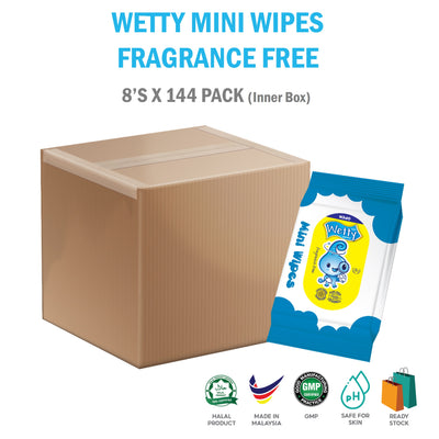Wetty Mini Fragrance Free Wipes 迷你纸巾 8 片 x 144 片（1 箱）