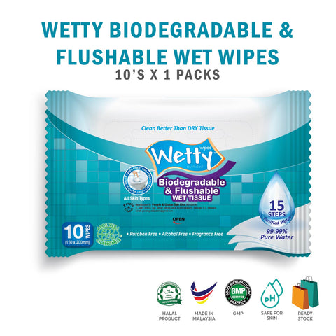 Biodegradable & Flushable Toilet Wet Wipes (1 x 10's)