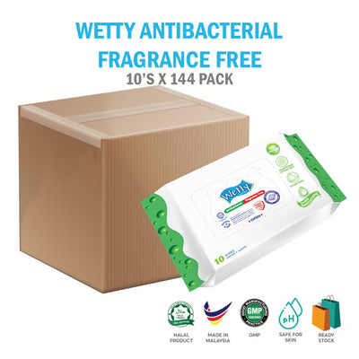 Antibacterial Fragrance Free Wet Wipes (144Packs x 10's) 1 Carton