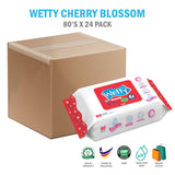 Wetty Wet Wipes 漂亮的樱花香味婴儿湿巾（24 包 x 80 片）1 箱