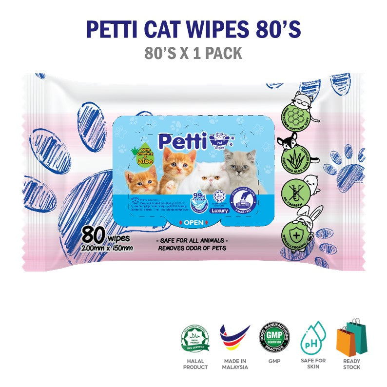 Petti Pet Cat Wipes Wet Wipes 1 x 80 s wetty .my