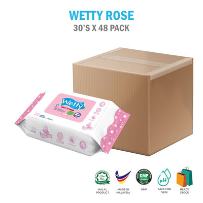 Wetty Wipes Nice 玫瑰香味婴儿湿巾超厚（48 包 x 30 片）