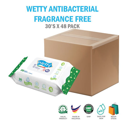 Antibacterial Fragrance Free Wet Wipes (48Packs x 30's) 1 Carton