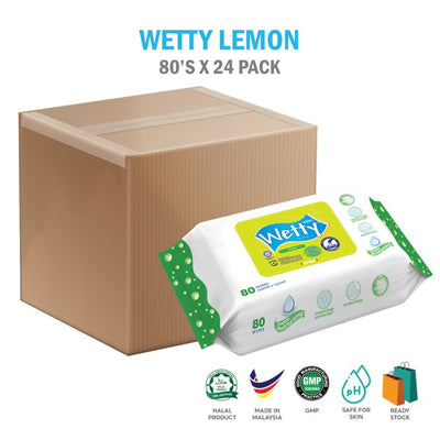 Wetty Wet Wipes Nice 柠檬香氛婴儿湿巾（24 包 x 80 片）1 箱