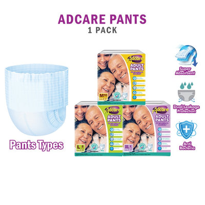 Adcare Adult Disposable Pant Type Pampers (M 10/ L 8 / XL 6) 1Bag