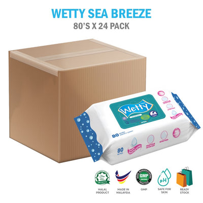 Wetty Wet Wipes Nice Sea Breeze Fragrance 婴儿湿巾（24 包 x 80 片）1 箱